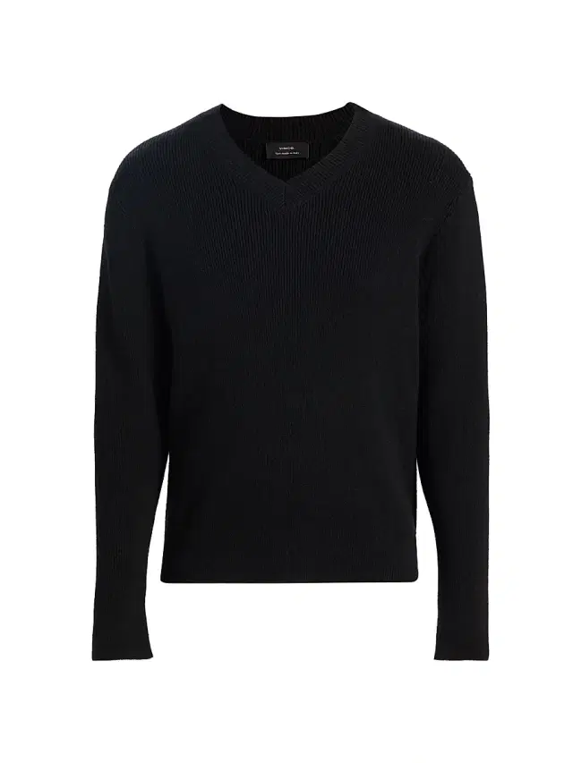 Men's Rib-Knit Cotton-Blend V-Neck Sweater - Black