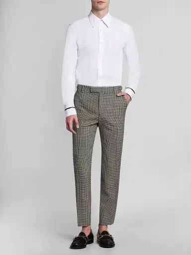 Alexander McQueen Men's Logo-Tape Contrast-Cuff Cotton Shirt - Optical White - Size 46 | Thumbnail 2