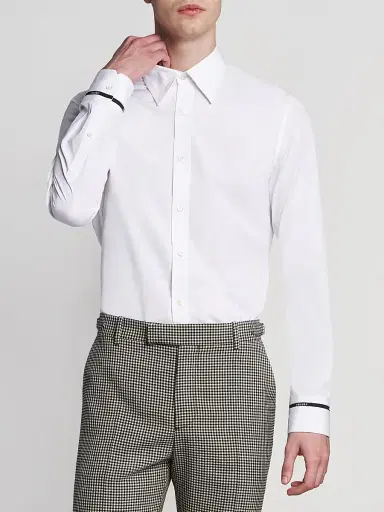 Alexander McQueen Men's Logo-Tape Contrast-Cuff Cotton Shirt - Optical White - Size 46 | Thumbnail 3