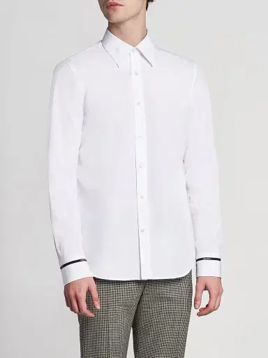 Alexander McQueen Men's Logo-Tape Contrast-Cuff Cotton Shirt - Optical White - Size 46 | Thumbnail 4