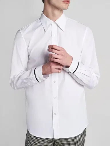 Alexander McQueen Men's Logo-Tape Contrast-Cuff Cotton Shirt - Optical White - Size 46 | Thumbnail 6