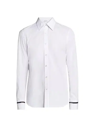Alexander McQueen Men's Logo-Tape Contrast-Cuff Cotton Shirt - Optical White - Size 46 | Thumbnail 1