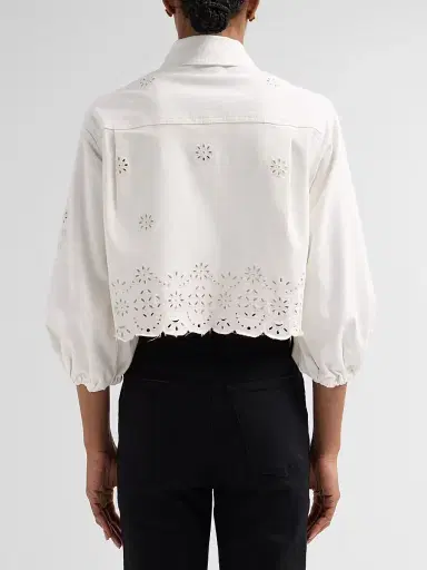 Generation Love Women's Lumere Floral Eyelet Crop Denim Jacket | Thumbnail 3 Generation Love Women's Lumere Floral Eyelet Crop Denim Jacket | Thumbnail 3