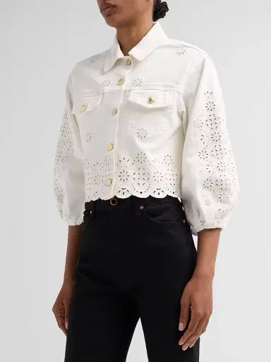 Generation Love Women's Lumere Floral Eyelet Crop Denim Jacket | Thumbnail 4 Generation Love Women's Lumere Floral Eyelet Crop Denim Jacket | Thumbnail 4
