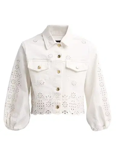 Generation Love Women's Lumere Floral Eyelet Crop Denim Jacket | Thumbnail 1 Generation Love Women's Lumere Floral Eyelet Crop Denim Jacket | Thumbnail 1
