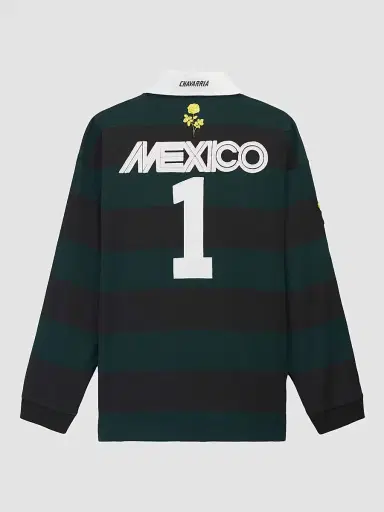 Adidas Men's x Willy Chavarria Portero Cotton Long-Sleeve Rugby Polo Shirt - Black Aurora Ivy | Thumbnail 2