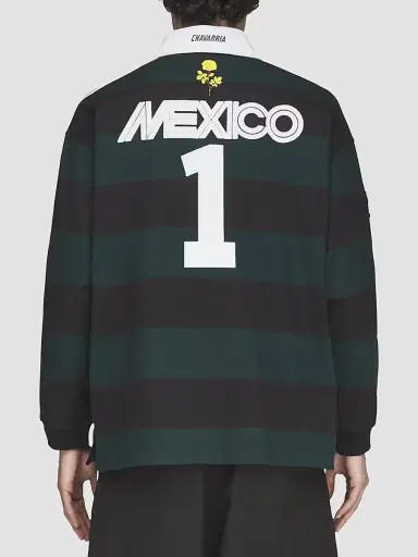 Adidas Men's x Willy Chavarria Portero Cotton Long-Sleeve Rugby Polo Shirt - Black Aurora Ivy | Thumbnail 3