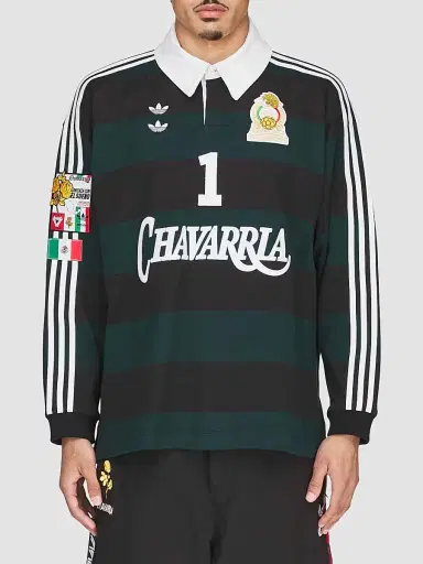 Adidas Men's x Willy Chavarria Portero Cotton Long-Sleeve Rugby Polo Shirt - Black Aurora Ivy | Thumbnail 4