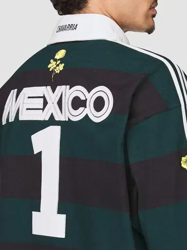 Adidas Men's x Willy Chavarria Portero Cotton Long-Sleeve Rugby Polo Shirt - Black Aurora Ivy | Thumbnail 6