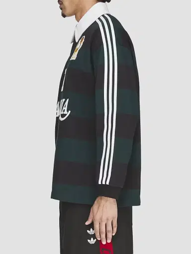 Adidas Men's x Willy Chavarria Portero Cotton Long-Sleeve Rugby Polo Shirt - Black Aurora Ivy | Thumbnail 7