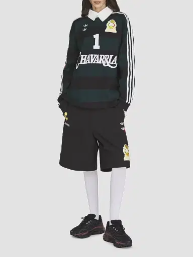 Adidas Men's x Willy Chavarria Portero Cotton Long-Sleeve Rugby Polo Shirt - Black Aurora Ivy | Thumbnail 8