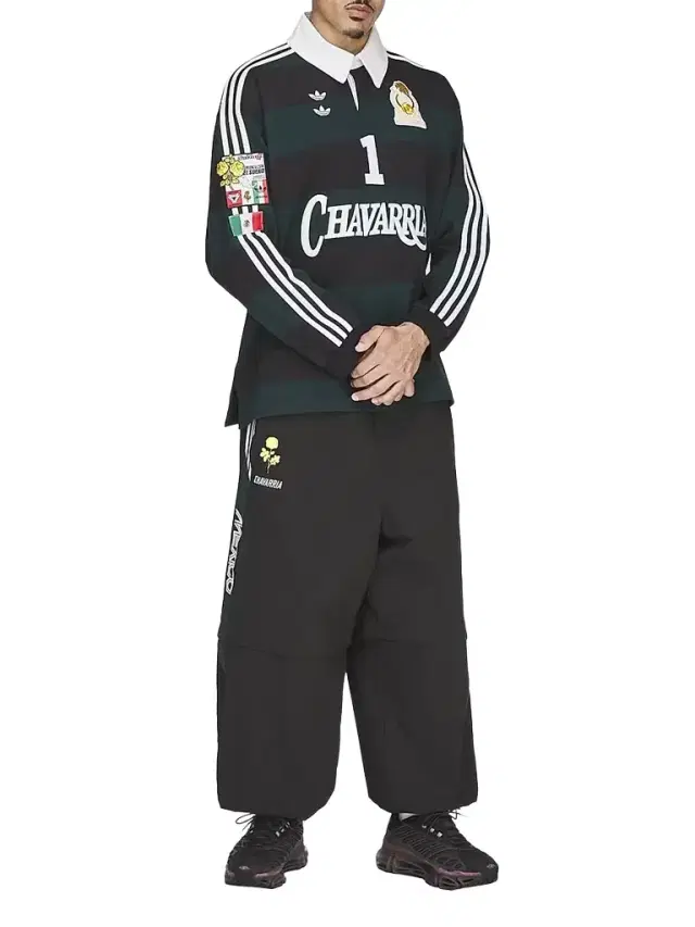 Adidas Men's x Willy Chavarria Portero Cotton Long-Sleeve Rugby Polo Shirt - Black Aurora Ivy