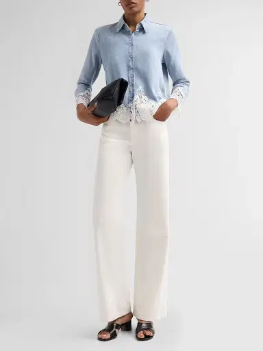 Generation Love Women's Eli Lace Trim Denim Shirt - Light Blue White - Size Large | Thumbnail 2 Generation Love Women's Eli Lace Trim Denim Shirt - Light Blue White - Size Large | Thumbnail 2