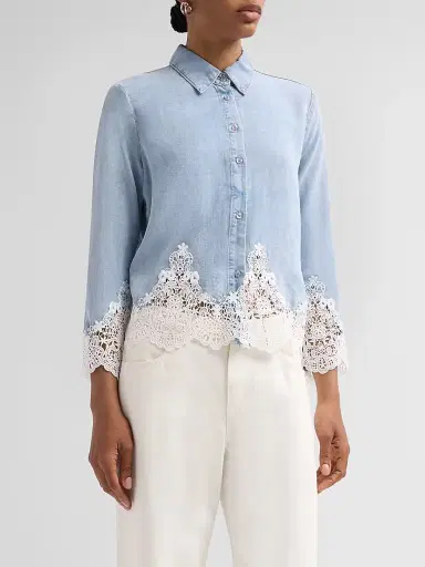 Generation Love Women's Eli Lace Trim Denim Shirt - Light Blue White - Size Large | Thumbnail 4 Generation Love Women's Eli Lace Trim Denim Shirt - Light Blue White - Size Large | Thumbnail 4