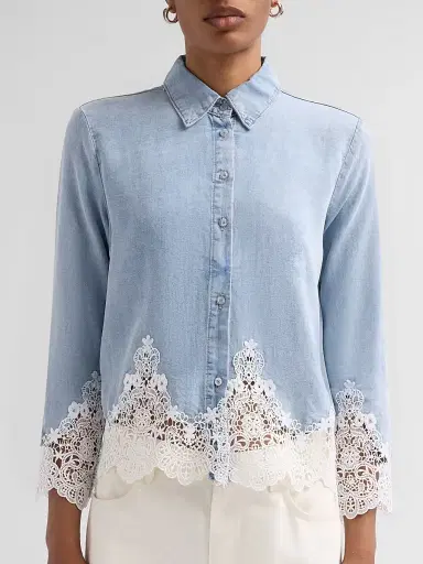 Generation Love Women's Eli Lace Trim Denim Shirt - Light Blue White - Size Large | Thumbnail 5 Generation Love Women's Eli Lace Trim Denim Shirt - Light Blue White - Size Large | Thumbnail 5