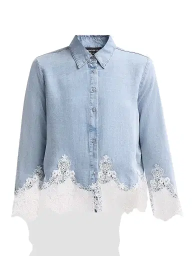 Generation Love Women's Eli Lace Trim Denim Shirt - Light Blue White - Size Large | Thumbnail 1 Generation Love Women's Eli Lace Trim Denim Shirt - Light Blue White - Size Large | Thumbnail 1