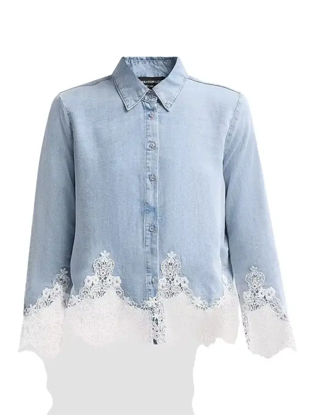 Generation Love Women's Eli Lace Trim Denim Shirt - Light Blue White