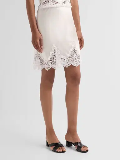 Generation Love Women's Wisteria Lace Combo Liquid Satin Skirt - Off White White | Thumbnail 4