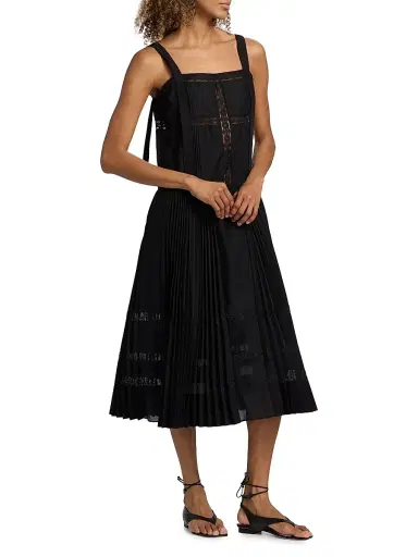 3.1 Phillip Lim Women's Pleated Lace-Trimmed Midi-Dress - Black - Size 12 | Thumbnail 4 3.1 Phillip Lim Women's Pleated Lace-Trimmed Midi-Dress - Black - Size 12 | Thumbnail 4