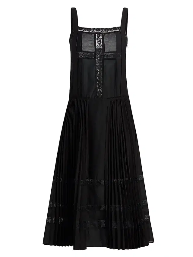 3.1 Phillip Lim Women's Pleated Lace-Trimmed Midi-Dress - Black