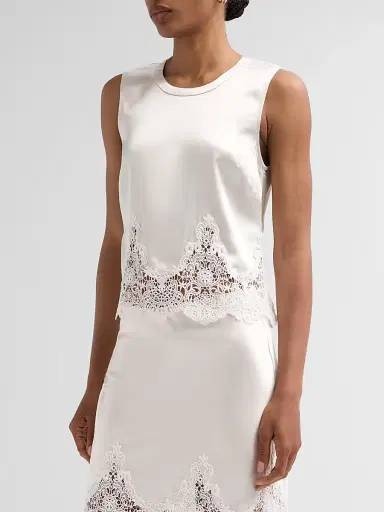 Generation Love Women's Tegan Lace Trim Liquid Satin Top - Off White White - Size XL | Thumbnail 4 Generation Love Women's Tegan Lace Trim Liquid Satin Top - Off White White - Size XL | Thumbnail 4