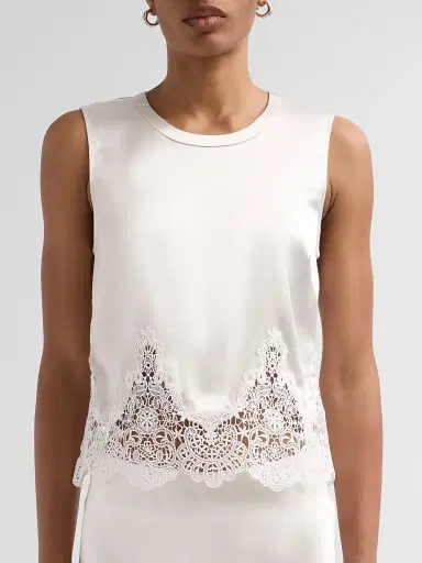 Generation Love Women's Tegan Lace Trim Liquid Satin Top - Off White White - Size XL | Thumbnail 5 Generation Love Women's Tegan Lace Trim Liquid Satin Top - Off White White - Size XL | Thumbnail 5