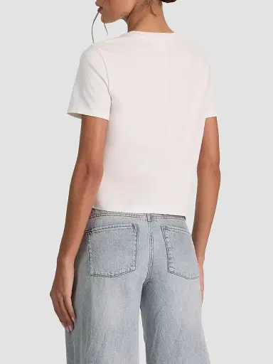 Alice + Olivia Women's Cindy Embellished Cropped Tee - Off White Silver Crystal - Size XL | Thumbnail 5 Alice + Olivia Women's Cindy Embellished Cropped Tee - Off White Silver Crystal - Size XL | Thumbnail 5