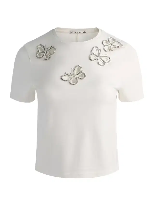 ALICE + OLIVIA Women's Cindy Embellished Cropped Tee - Off White Silver Crystal