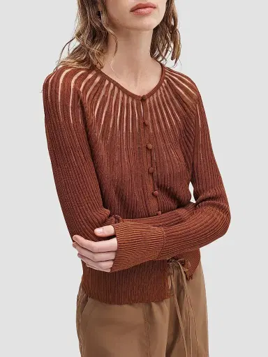 rag & bone Women's Aubrey Sheer Striped Cardigan - Rust - Size Medium | Thumbnail 3 rag & bone Women's Aubrey Sheer Striped Cardigan - Rust - Size Medium | Thumbnail 3