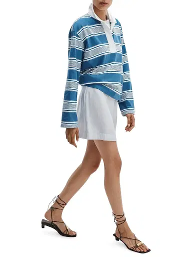 rag & bone Women's Kelly Striped Cotton Long-Sleeve Polo Shirt - Blue Multi - Size XXS | Thumbnail 2