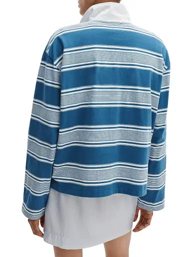 rag & bone Women's Kelly Striped Cotton Long-Sleeve Polo Shirt - Blue Multi - Size XXS | Thumbnail 5