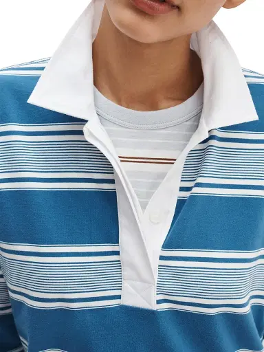 rag & bone Women's Kelly Striped Cotton Long-Sleeve Polo Shirt - Blue Multi - Size XXS | Thumbnail 6