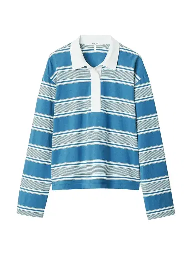 rag & bone Women's Kelly Striped Cotton Long-Sleeve Polo Shirt - Blue Multi - Size XXS | Thumbnail 1