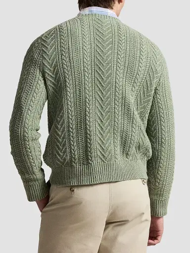 Polo Ralph Lauren Men's Aran-Knit Cotton-Linen Sweater - Fern Green Combo - Size XXL | Thumbnail 3