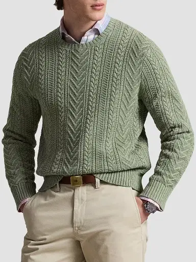 Polo Ralph Lauren Men's Aran-Knit Cotton-Linen Sweater - Fern Green Combo - Size XXL | Thumbnail 4