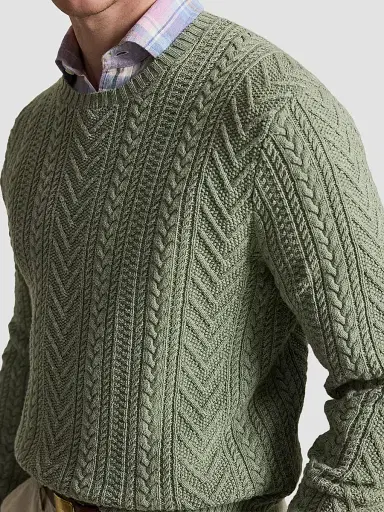 Polo Ralph Lauren Men's Aran-Knit Cotton-Linen Sweater - Fern Green Combo - Size XXL | Thumbnail 5
