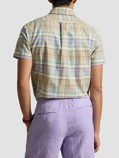 Polo Ralph Lauren Men's Classic-Fit Plaid Short-Sleeve Oxford Shirt - Khaki Faded Mint Multi - Size XXL | Thumbnail 3