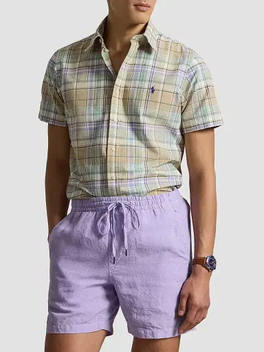Polo Ralph Lauren Men's Classic-Fit Plaid Short-Sleeve Oxford Shirt - Khaki Faded Mint Multi - Size XXL | Thumbnail 4