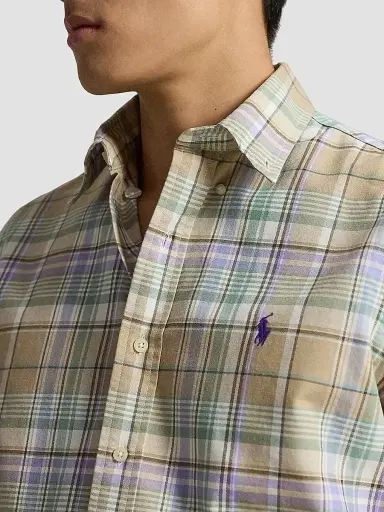 Polo Ralph Lauren Men's Classic-Fit Plaid Short-Sleeve Oxford Shirt - Khaki Faded Mint Multi - Size XXL | Thumbnail 5