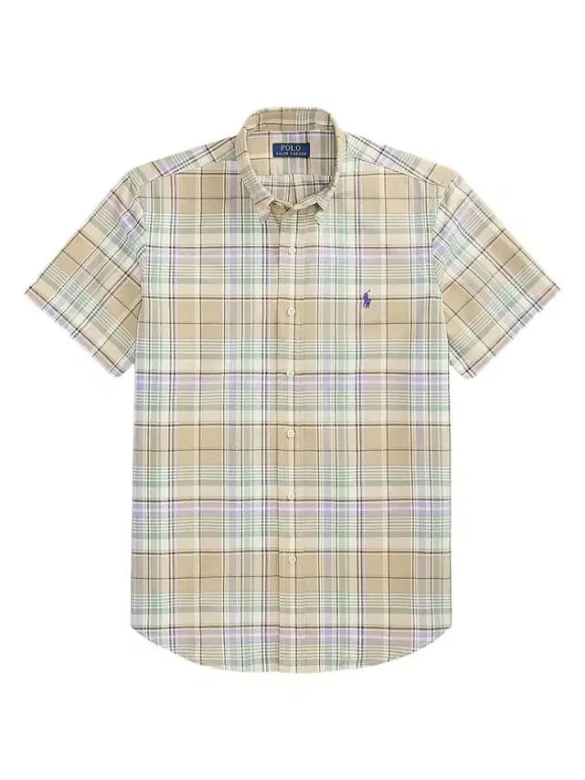 Men's Classic-Fit Plaid Short-Sleeve Oxford Shirt - Khaki Faded Mint Multi