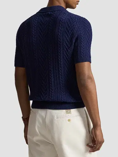 Polo Ralph Lauren Men's Aran-Knit Cotton Polo Sweater - Newport Navy - Size XXL | Thumbnail 3