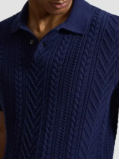 Polo Ralph Lauren Men's Aran-Knit Cotton Polo Sweater - Newport Navy - Size XXL | Thumbnail 5