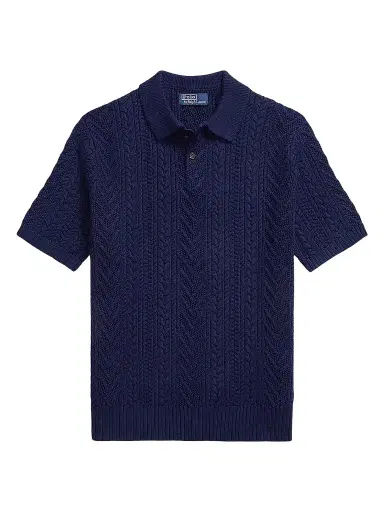 Polo Ralph Lauren Men's Aran-Knit Cotton Polo Sweater - Newport Navy - Size XXL | Thumbnail 1