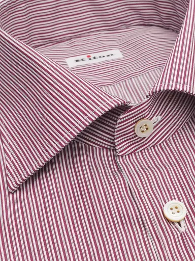 Kiton Men's Striped Cotton Pocket Shirt - Bordeaux - Size 17 | Thumbnail 2