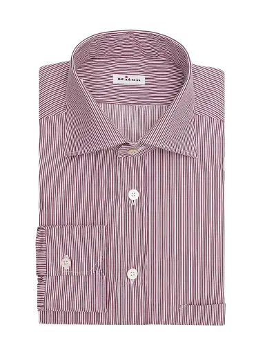 Kiton Men's Striped Cotton Pocket Shirt - Bordeaux - Size 17 | Thumbnail 1