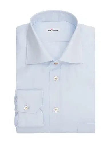 Kiton Men's Cotton Button-Front Shirt - Sky Blue | Thumbnail 1 Kiton Men's Cotton Button-Front Shirt - Sky Blue | Thumbnail 1