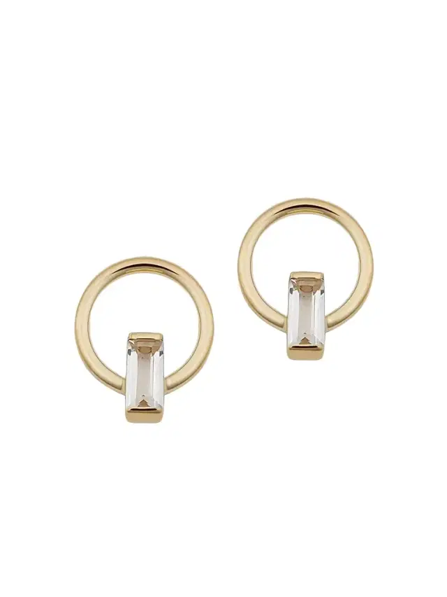 Women's 14K Yellow Solid Gold Bella Stud Earrings - Gold White