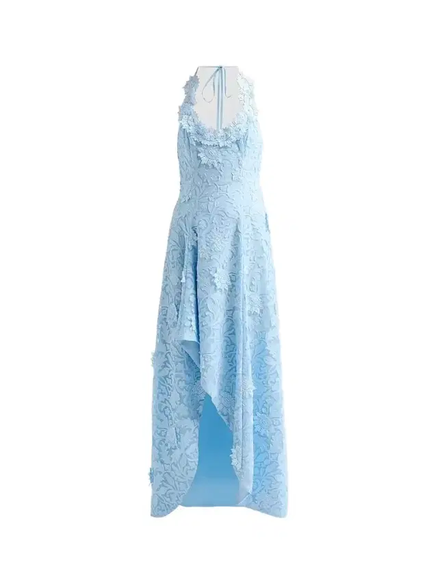 Women's Avira Laser-Cut Lace Halter Gown - Sky