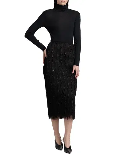 Lapointe Women's Metallic Fringe Midi-Skirt - Black - Size 14 | Thumbnail 2 Lapointe Women's Metallic Fringe Midi-Skirt - Black - Size 14 | Thumbnail 2