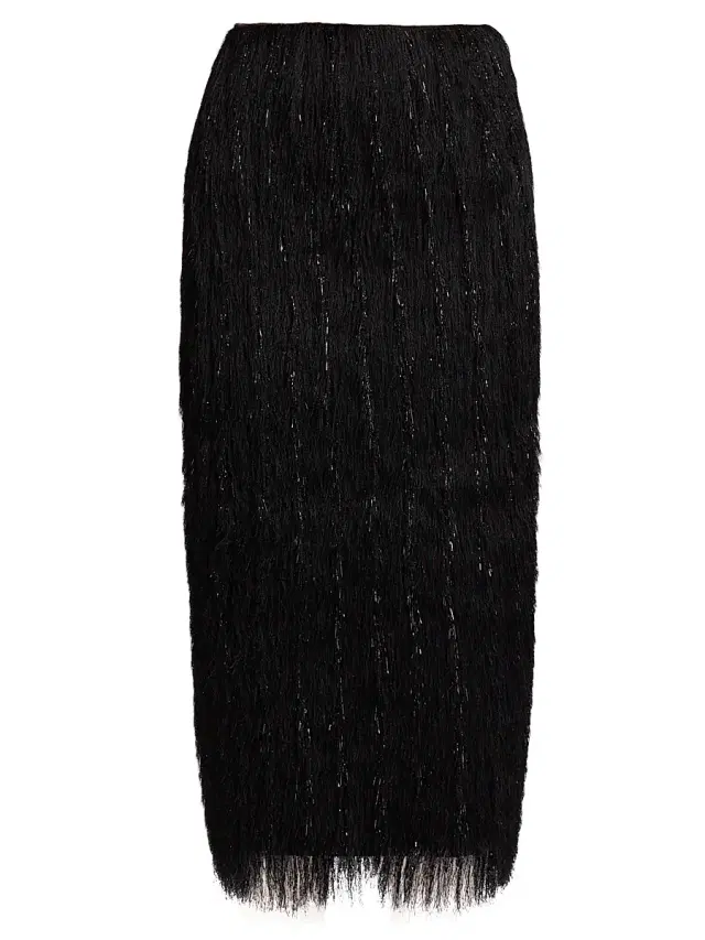 Women's Metallic Fringe Midi-Skirt - Black